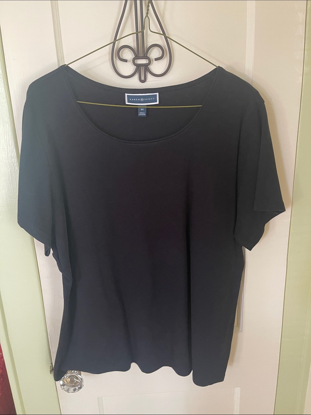 Karen Scott Black Short Sleeve Scoop Neck Tee